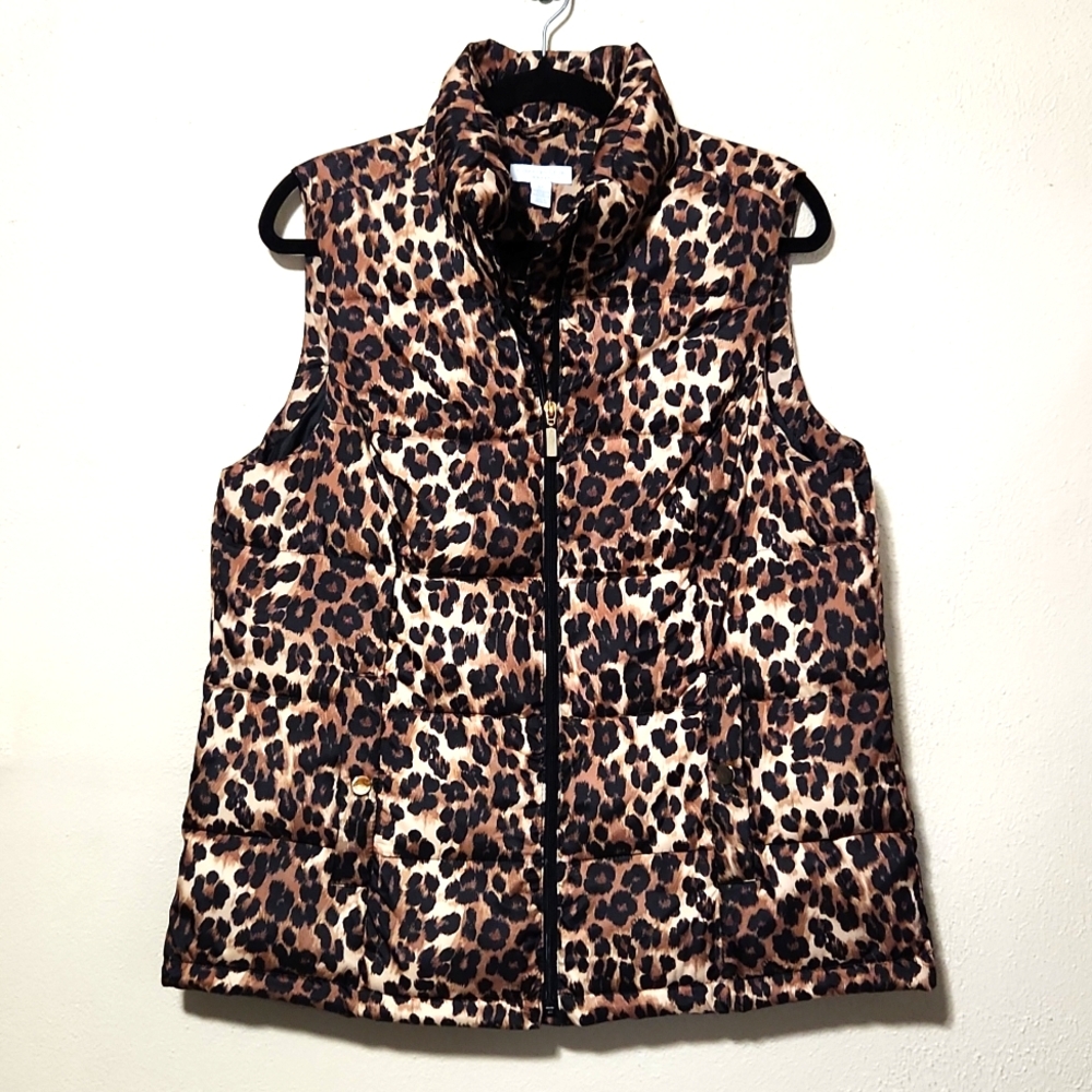 Charter Club Leopard Print Quilted Puffer Zip Up Vest Size 0X